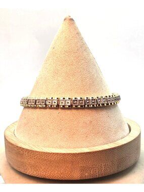 Gold-Tone Link Bracelet With Clear Rhinestone Accents & Fold-Over Clasp For Wome